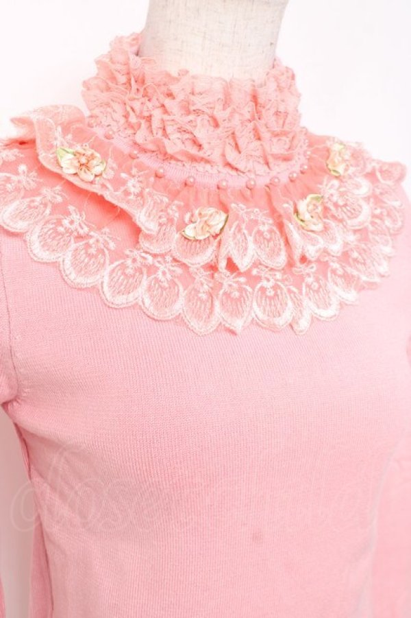 画像3: Snowdrop to Saint Maria / フラワーパールレースハイネックニットトップス  ピンク Y-26-01-05-082-LO-TO-SZ-ZY (3)