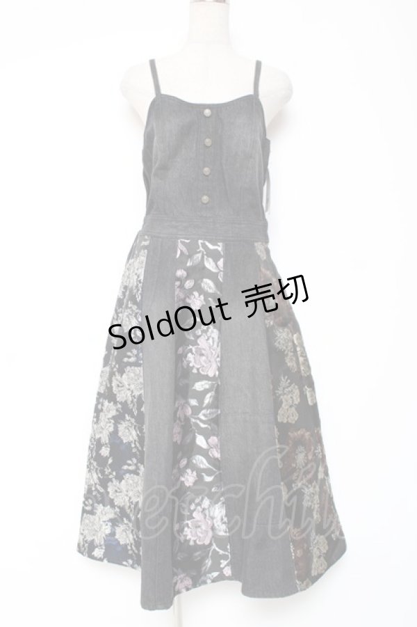 画像1: axes femme / パッチワーク風ジャンスカ M 黒 Y-26-01-05-083-AX-OP-SZ-ZY (1)