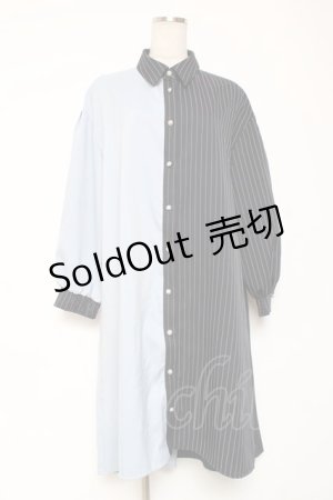 画像: axes femme / ストライプ切替配色シャツワンピース F ブルー Y-26-01-05-086-AX-OP-SZ-ZI