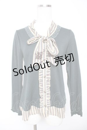 画像: axes femme / ストライプレイヤード風トップス M グリーン Y-26-01-07-043-AX-TO-SZ-ZY