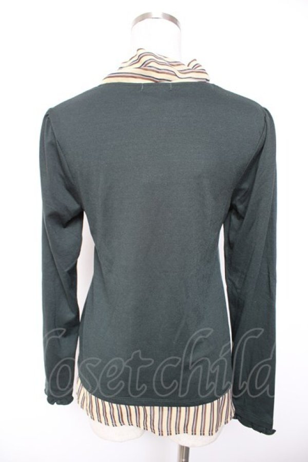 画像2: axes femme / ストライプレイヤード風トップス M グリーン Y-26-01-07-043-AX-TO-SZ-ZY (2)