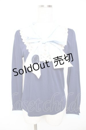 画像: axes femme / ストライプボウタイプルオーバー M 紺 Y-26-01-07-044-AX-TO-SZ-ZI