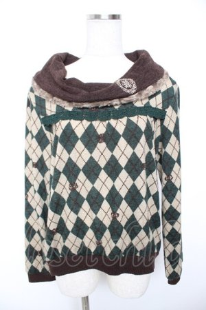画像: axes femme / アーガイル柄オフタートルプルオーバー M グリーン Y-26-01-07-046-AX-TO-SZ-ZY