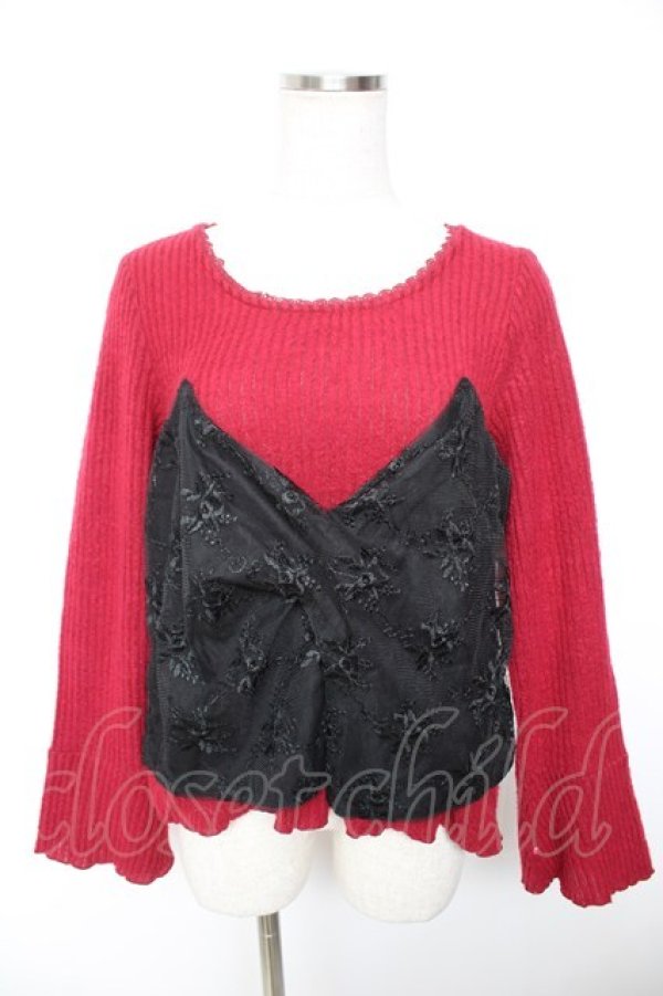 画像1: axes femme / レースレイヤードニットソー M ワイン×黒 Y-26-01-07-050-AX-TO-SZ-ZY (1)