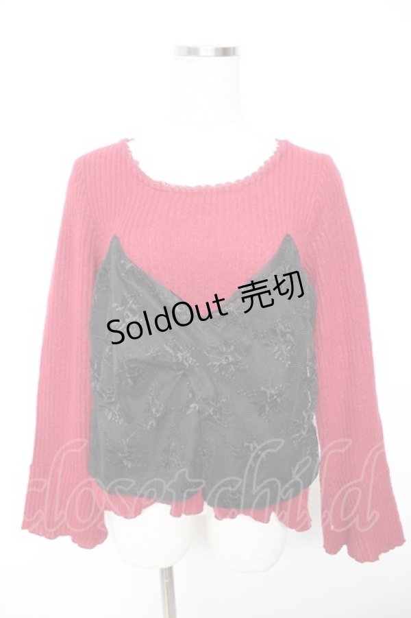 画像1: axes femme / レースレイヤードニットソー M ワイン×黒 Y-26-01-07-050-AX-TO-SZ-ZI (1)