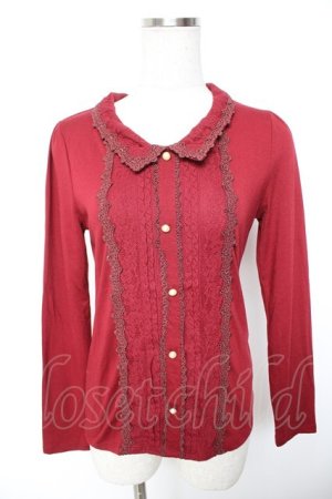 画像: axes femme / ブローチ付きブラウス風プルオーバー M ワイン Y-26-01-07-052-AX-TO-SZ-ZY