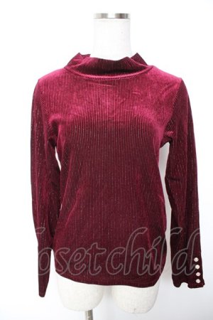 画像: axes femme / 袖連ボタンラメベロアリブプルオーバー  ワイン Y-26-01-07-053-AX-TO-SZ-ZY