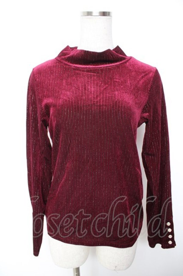 画像1: axes femme / 袖連ボタンラメベロアリブプルオーバー  ワイン Y-26-01-07-053-AX-TO-SZ-ZY (1)