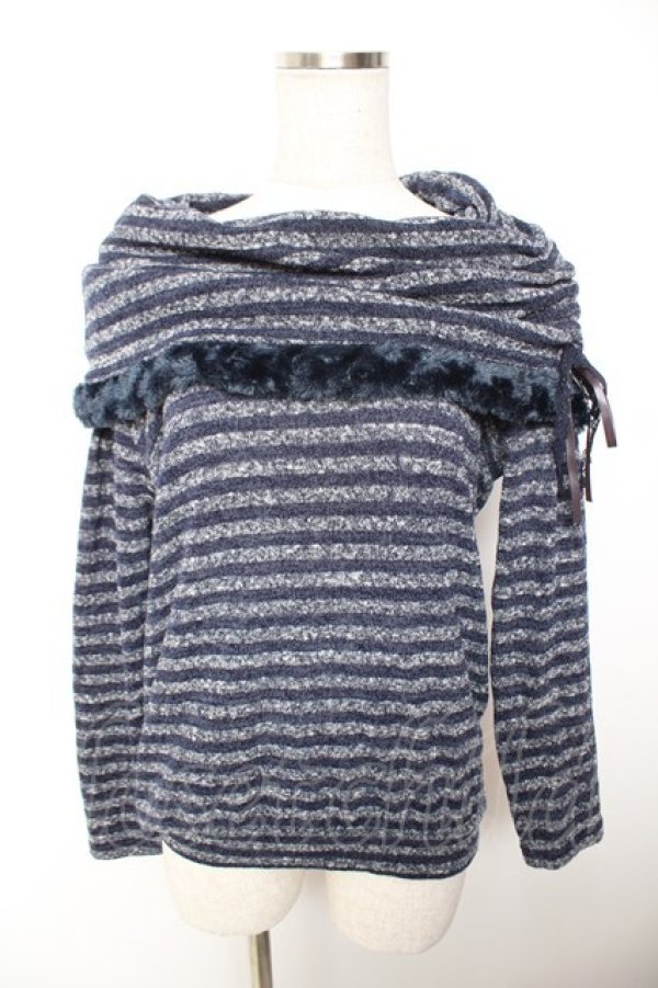 画像1: axes femme / ボーダー柄オフタートルニット M 紺 Y-26-01-07-063-AX-TO-SZ-ZY (1)