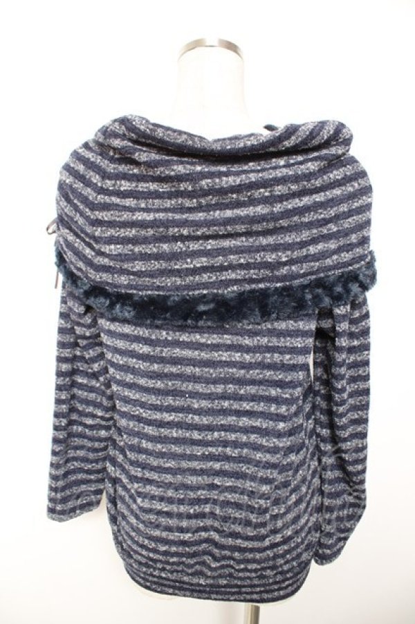 画像2: axes femme / ボーダー柄オフタートルニット M 紺 Y-26-01-07-063-AX-TO-SZ-ZY (2)