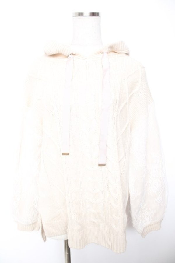 画像1: axes femme / 袖レースニットパーカープルオーバー F 生成り Y-26-01-07-066-AX-TO-SZ-ZY (1)