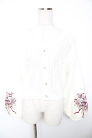 画像: axes femme / フラワーブーケ刺繍カーデ M 生成り Y-26-01-07-074-AX-TO-SZ-ZY
