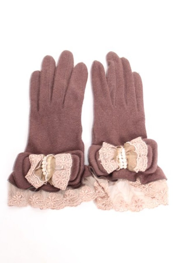 画像1: axes femme / ビッグリボン手袋  茶 Y-26-01-07-011-AX-ZA-SZ-ZY (1)