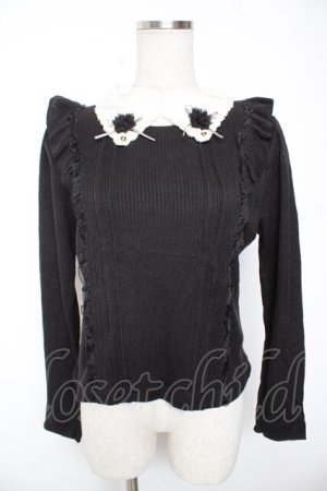 画像: axes femme POETIQUE / フラワースカラップ襟ニットトップス M 黒 Y-26-01-07-095-AX-TO-SZ-ZY