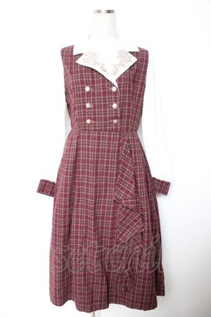 画像: axes femme / 襟刺繍ドッキングワンピース  白×ワイン Y-26-01-07-106-AX-OP-SZ-ZY