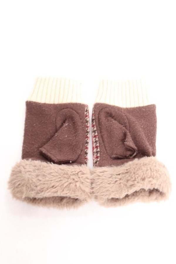 画像2: axes femme / ファー×千鳥柄手袋  茶 Y-26-01-07-012-AX-ZA-SZ-ZY (2)