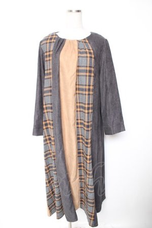 画像: axes femme / チェック柄切替ワンピース M チャコール Y-26-01-07-110-AX-OP-SZ-ZY