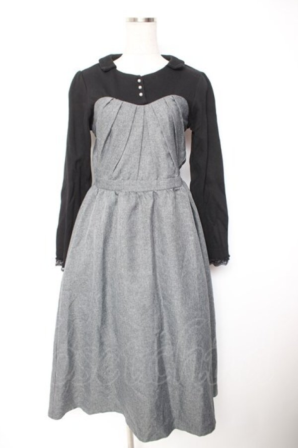 画像1: axes femme / レイヤード風ワンピース  黒×グレー Y-26-01-07-111-AX-OP-SZ-ZY (1)