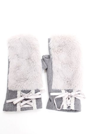 画像: axes femme / レースアップファー手袋  グレー Y-26-01-07-013-AX-ZA-SZ-ZY