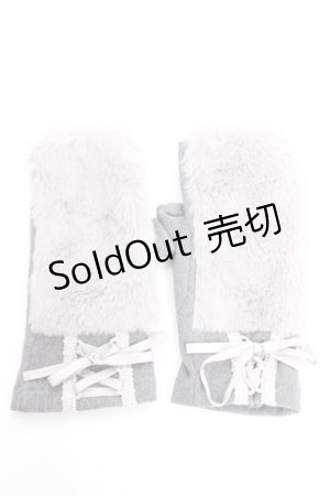 画像: axes femme / レースアップファー手袋  グレー Y-26-01-07-013-AX-ZA-SZ-ZY