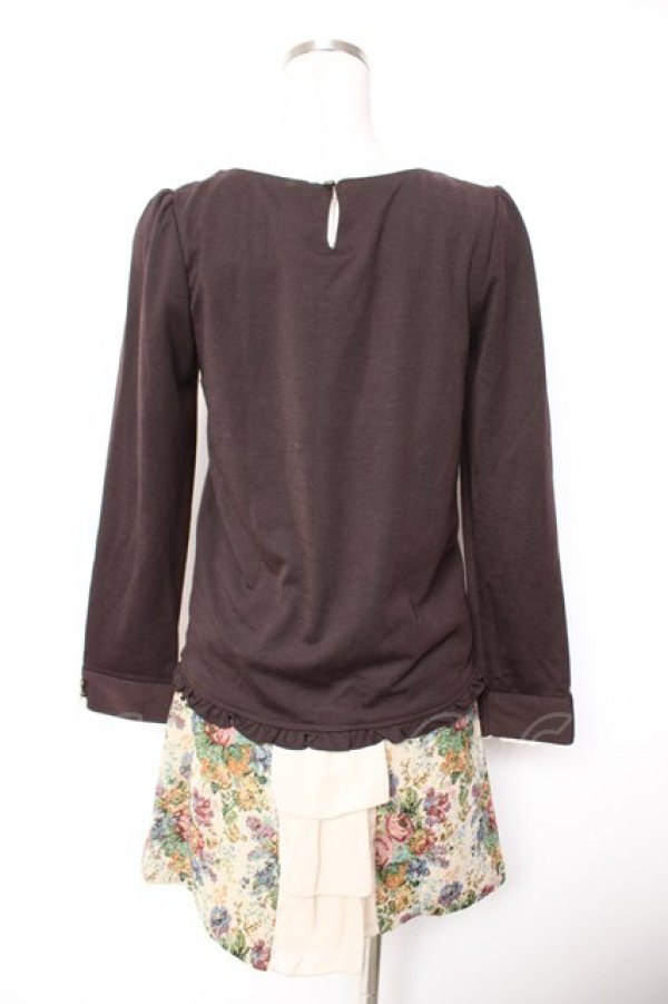 画像2: axes femme / ゴブランドッキングワンピース M 茶 Y-26-01-07-114-AX-OP-SZ-ZY (2)