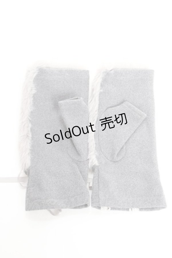 画像2: axes femme / レースアップファー手袋  グレー Y-26-01-07-013-AX-ZA-SZ-ZY (2)