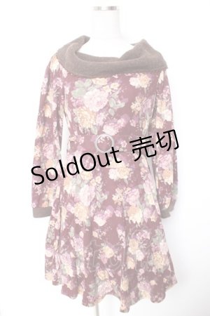 画像: axes femme / 総花柄リブ使いカットチュニ  ワイン Y-26-01-07-120-AX-OP-SZ-ZY