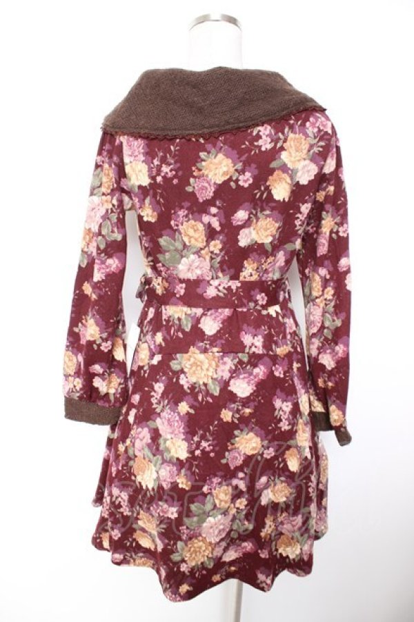 画像2: axes femme / 総花柄リブ使いカットチュニ  ワイン Y-26-01-07-120-AX-OP-SZ-ZY (2)