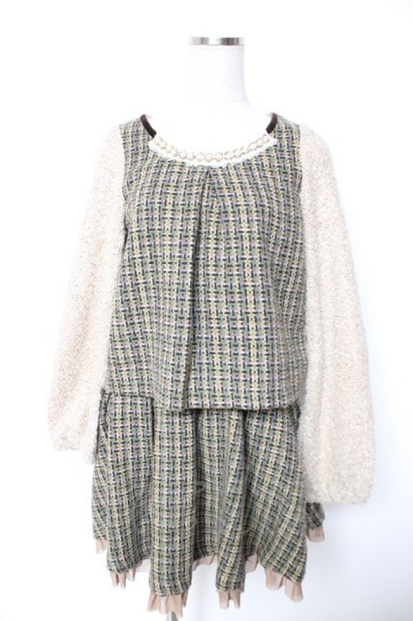 画像1: axes femme POETIQUE / ツイードセットアップ M グリーン Y-26-01-07-123-AX-OP-SZ-ZY (1)