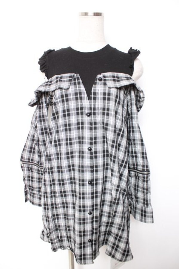 画像1: DearMyLove / 切換チェックワンピース  黒 Y-26-01-07-124-EL-OP-SZ-ZY (1)