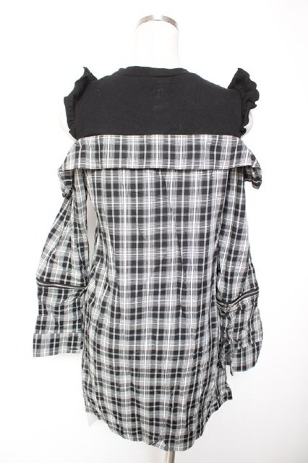 画像2: DearMyLove / 切換チェックワンピース  黒 Y-26-01-07-124-EL-OP-SZ-ZY (2)