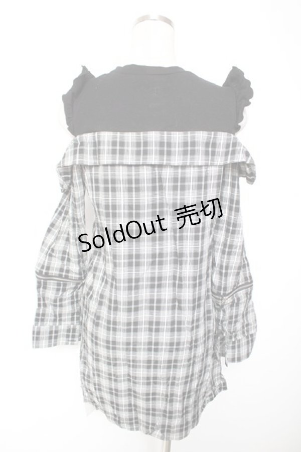 画像2: DearMyLove / 切換チェックワンピース  黒 Y-26-01-07-124-EL-OP-SZ-ZY (2)