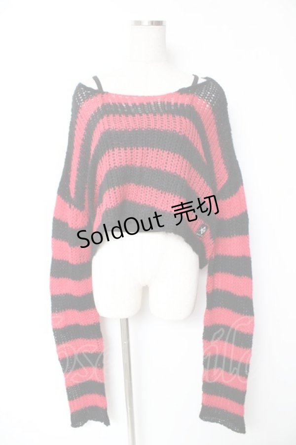 画像1: REFLEM / キャミソール付きボーダークロップドニット F レッド×ブラック Y-26-01-07-141-PU-TO-SZ-ZY (1)