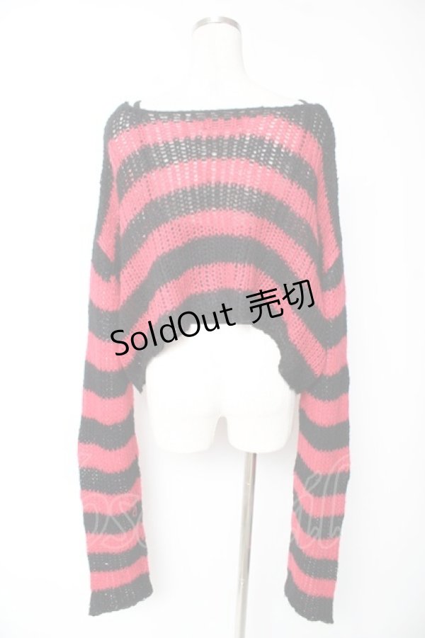 画像2: REFLEM / キャミソール付きボーダークロップドニット F レッド×ブラック Y-26-01-07-141-PU-TO-SZ-ZY (2)