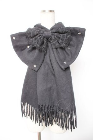 画像: Lovely Tency / 眞白ありすコラボ/ビッグリボン付きストール  黒 Y-26-01-07-019-LO-ZA-SZ-ZY