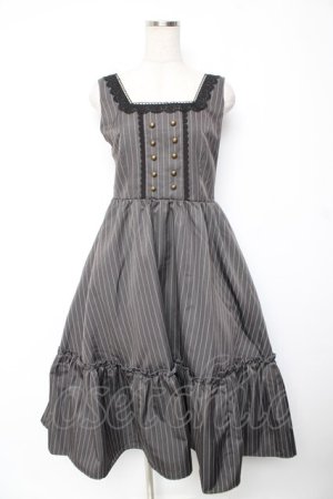 画像: m petit by misako / TT*AOKストライプジャンパースカート M 中灰 Y-26-01-07-161-LO-OP-SZ-ZY