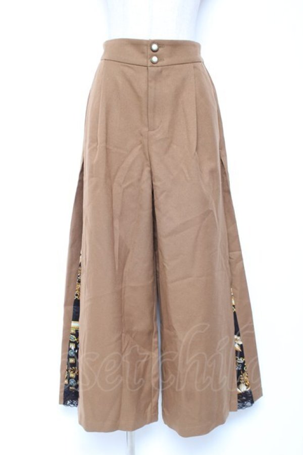 画像1: axes femme / スカーフ柄切替ワイドパンツ M ベージュ Y-26-01-07-164-AX-PA-SZ-ZY (1)