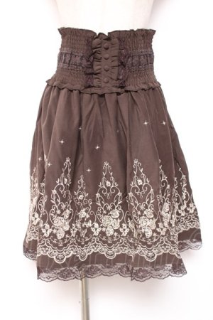 画像: axes femme / ハイウエスト刺繍スカート M 茶 Y-26-01-07-168-AX-SK-SZ-ZY