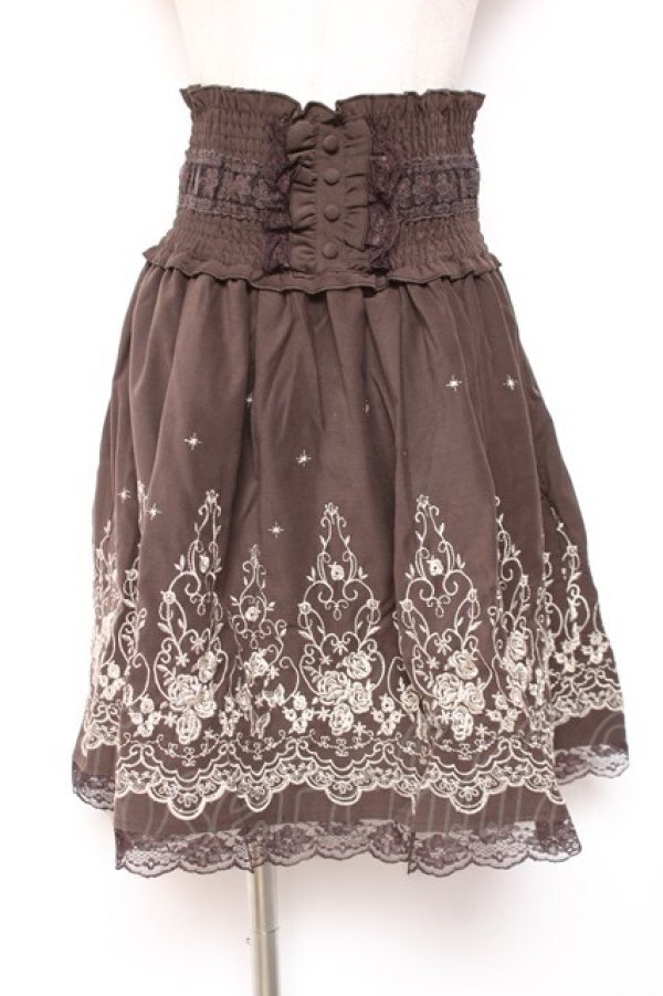 画像1: axes femme / ハイウエスト刺繍スカート M 茶 Y-26-01-07-168-AX-SK-SZ-ZY (1)