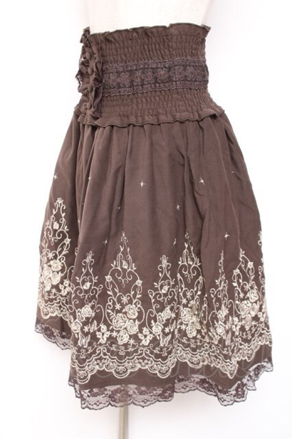画像2: axes femme / ハイウエスト刺繍スカート M 茶 Y-26-01-07-168-AX-SK-SZ-ZY (2)