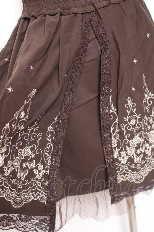 画像4: axes femme / ハイウエスト刺繍スカート M 茶 Y-26-01-07-168-AX-SK-SZ-ZY (4)