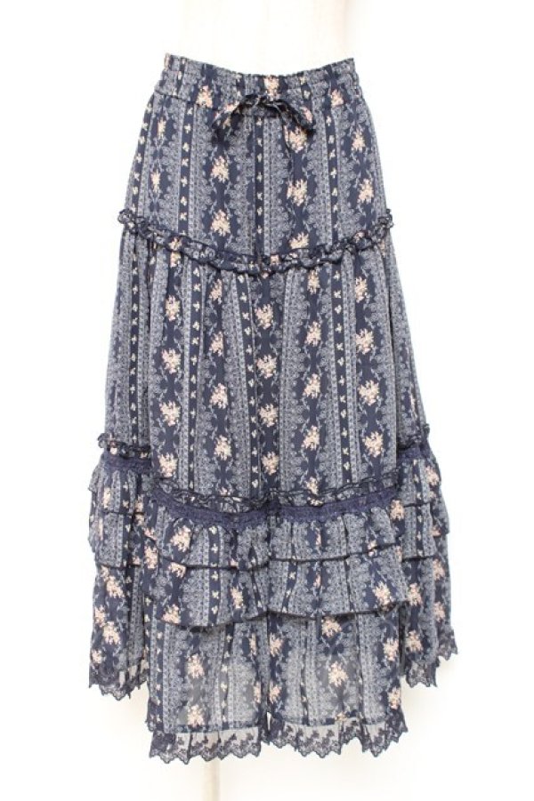 画像1: axes femme / 花柄ロングスカート M 紺 Y-26-01-07-173-AX-SK-SZ-ZY (1)