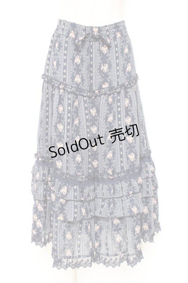 画像1: axes femme / 花柄ロングスカート M 紺 Y-26-01-07-173-AX-SK-SZ-ZY (1)