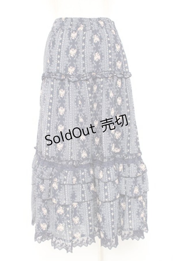 画像2: axes femme / 花柄ロングスカート M 紺 Y-26-01-07-173-AX-SK-SZ-ZY (2)