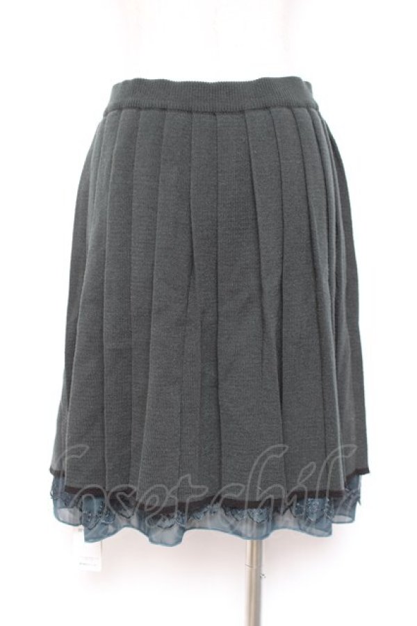 画像2: axes femme / ニットプリーツスカート M グリーン Y-26-01-07-177-AX-SK-SZ-ZY (2)