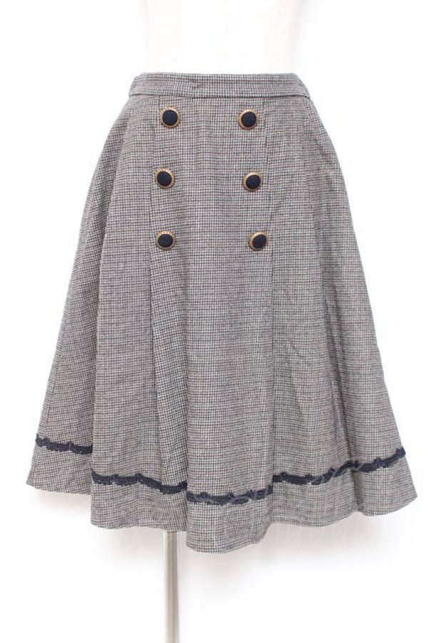 画像1: axes femme / ダブル釦サイドプリーツスカート M 紺 Y-26-01-07-179-AX-SK-SZ-ZY (1)