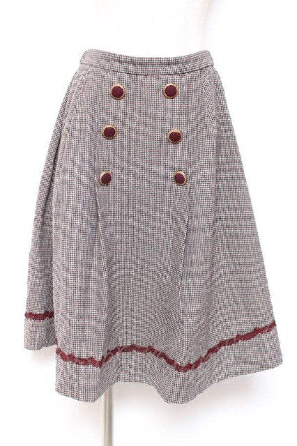 画像1: axes femme / ダブル釦サイドプリーツスカート M ワイン Y-26-01-07-180-AX-SK-SZ-ZY (1)