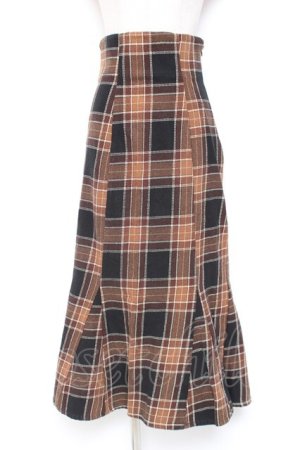 画像: natural couture / ビッグチェックハイウエストマーメイドスカート M ブラウン Y-26-01-07-182-LO-SK-SZ-ZY