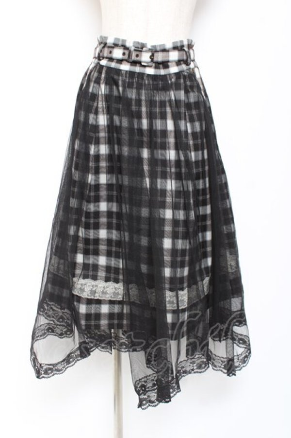画像1: axes femme POETIQUE / チュール重ねチェックスカート M 黒 Y-26-01-07-192-AX-SK-SZ-ZY (1)