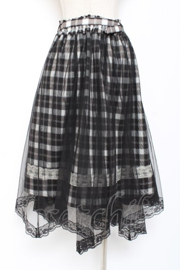 画像2: axes femme POETIQUE / チュール重ねチェックスカート M 黒 Y-26-01-07-192-AX-SK-SZ-ZY (2)